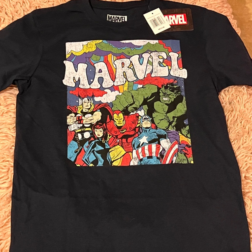 Navy Blue Vintage Style Marvel T Shirt Size Medium BNWT Brand New With Tags